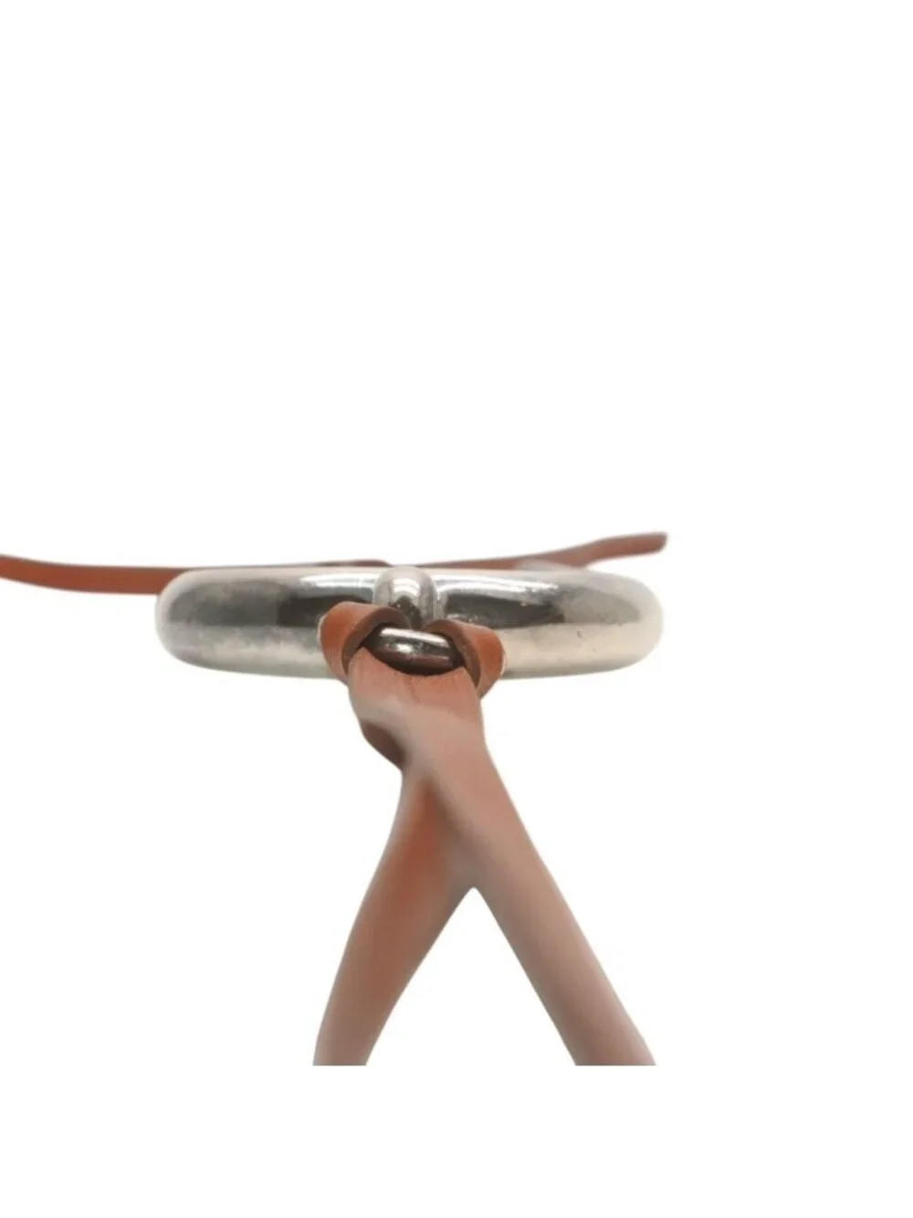 Hermes Leather Necklace Choker Horse Tackle Brown String Silver